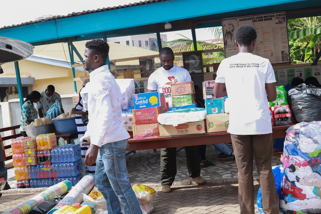 GGCF volunteers arranging donated supplies at Missionaries of Charity Sisters